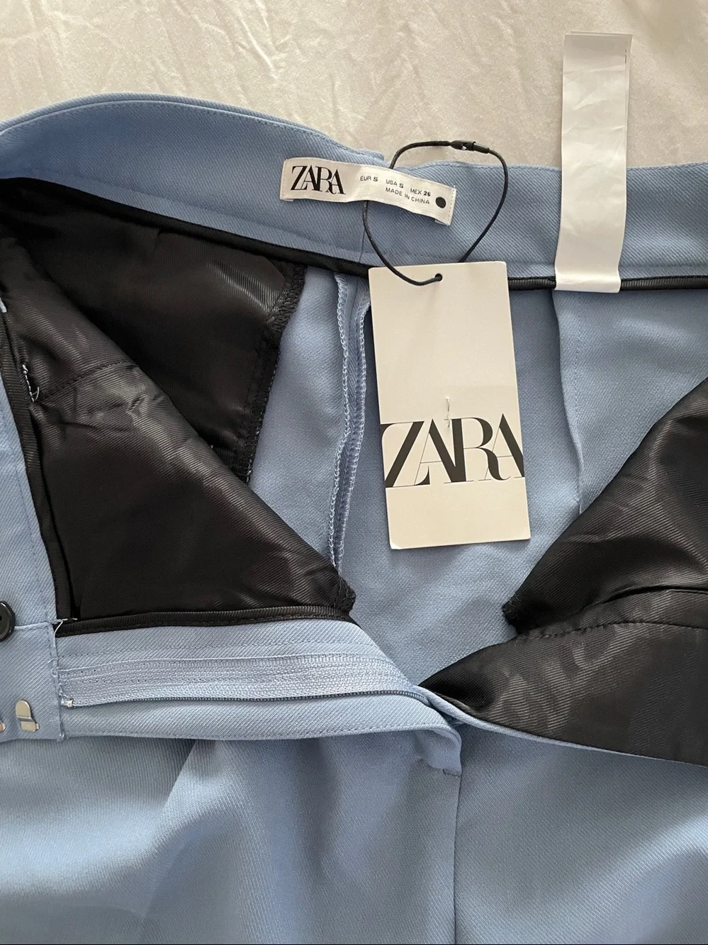 S: ZARA High Rise Wide Leg Trousers Pants Sky Blue NWT - Picture 6 of 8